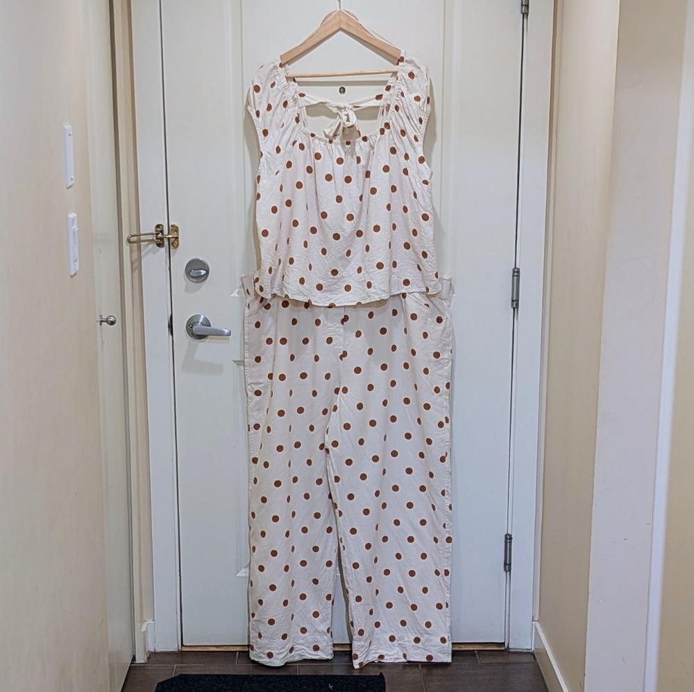 EUC Penningtons 1X/2X Linen and Cotton Blend Polka Dot Co-Ord Set